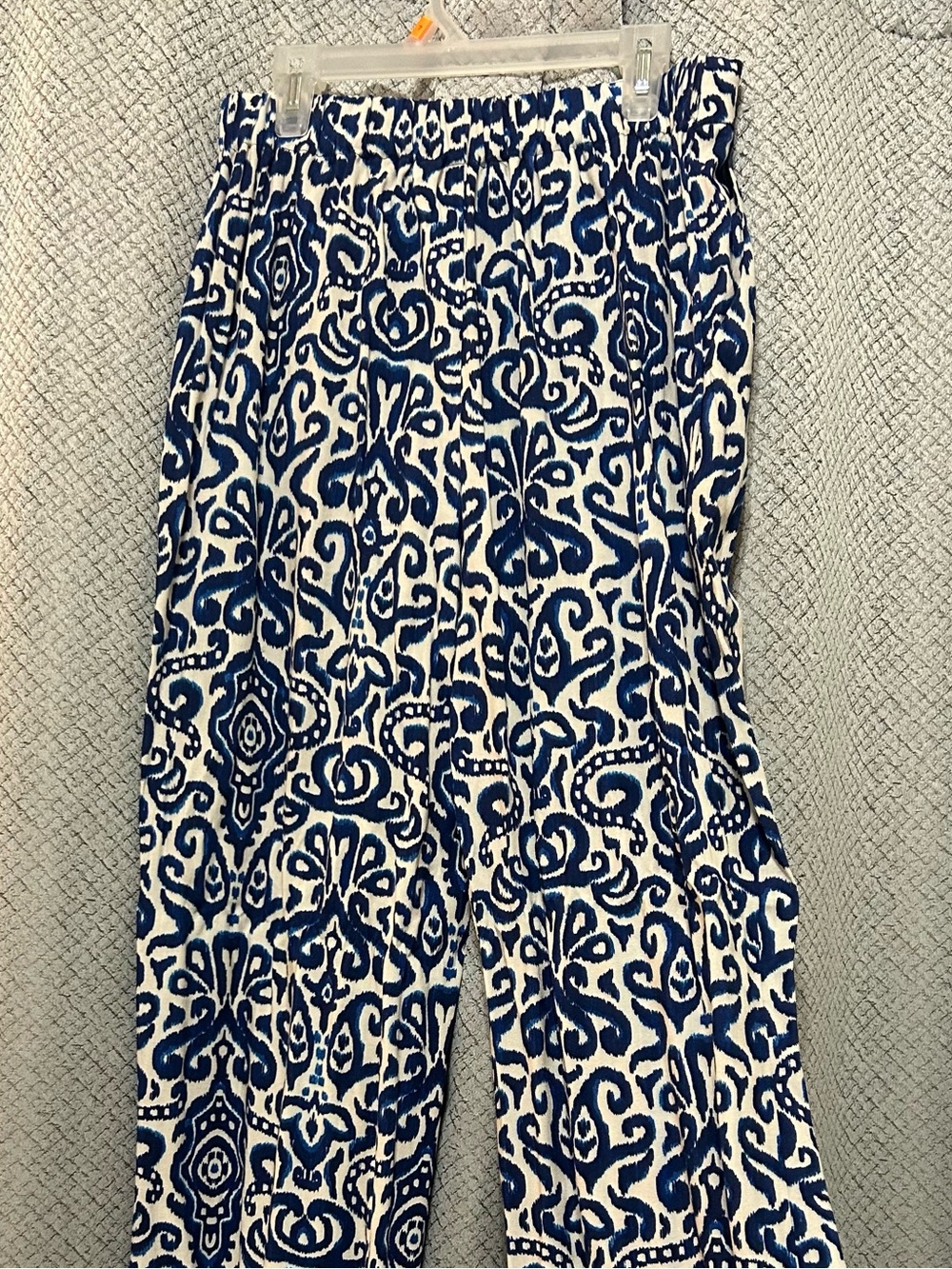 Zara Navy and White Printed Wide-Leg Pants